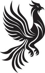 Phoenix Dominion Logo Design of Legendary Bird in Black Vector Resplendent Phoenix Vector Icon of Mythical Phoenix in Black