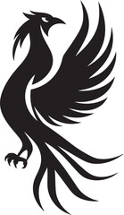 Phoenix Sovereign Logo Design of Legendary Bird in Black Vector Immortal Phoenix Vector Icon of Mythical Phoenix in Black