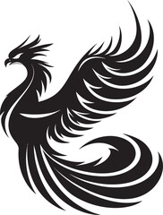 Obraz premium Phoenix Radiance Logo Design of Mythical Bird in Black Vector Celestial Phoenix Vector Icon of Legendary Phoenix in Black