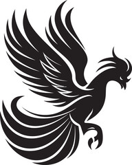 Celestial Blaze Hand Drawn Phoenix Symbol in Black Vector Phoenix Ascendancy Logo Design of Legendary Bird in Black Vector