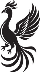Eternal Flame Vector Icon of Mythical Phoenix in Black Cosmic Guardian Hand Drawn Phoenix Symbol in Black Vector
