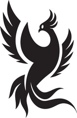 Celestial Symbol Hand Drawn Symbol of Legendary Phoenix in Black Vector Phoenix Illumination Logo Design of Mythical Bird in Black Vector
