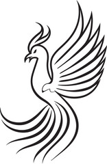 Eternal Guardian Vector Icon of Legendary Phoenix in Black Cosmic Wings Hand Drawn Phoenix Symbol in Black Vector