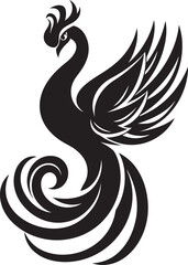 Phoenix Dominion Logo Design of Mythical Bird in Black Vector Resplendent Phoenix Vector Icon of Legendary Phoenix in Black