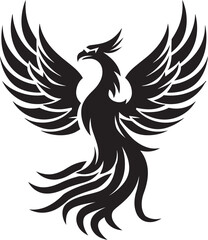 Cosmic Rebirth Hand Drawn Symbol of Legendary Phoenix in Black Vector Phoenix Radiance Logo Design of Mythical Bird in Black Vector