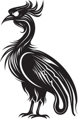 Phoenix Ascension Logo Design of Legendary Bird in Black Vector Eternal Phoenix Vector Icon of Mythical Bird in Black