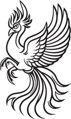 Cosmic Rebirth Hand Drawn Symbol of Legendary Phoenix in Black Vector Phoenix Radiance Logo Design of Mythical Bird in Black Vector