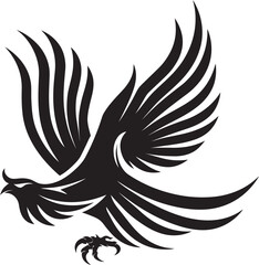 Phoenix Radiance Logo Design of Mythical Bird in Black Vector Celestial Phoenix Vector Icon of Legendary Phoenix in Black