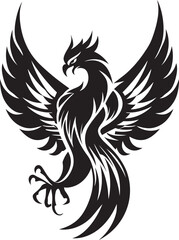 Cosmic Guardian Hand Drawn Phoenix Symbol in Black Vector Phoenix Sovereignty Logo Design of Legendary Phoenix in Black Vector
