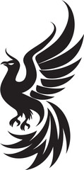 Sacred Firebird Vector Icon of Mythical Phoenix in Black Phoenix Eternity Hand Drawn Symbol of Legendary Bird in Black Vector