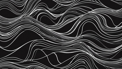 Abstract black and white hand drawn wavy line drawing seamless pattern. Modern minimalist fine wave outline background, creative monochrome wallpaper texture print.	
