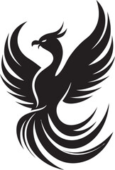 Eternal Flames Black Logo Design of Legendary Phoenix Icon Cosmic Phoenix Vector Icon of Mythical Bird in Black