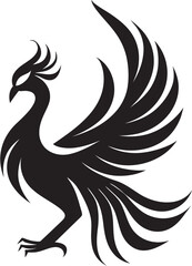 Celestial Phoenix Vector Icon of Legendary Bird in Black Phoenix Ignition Hand Drawn Symbol of Mythical Bird in Black Vector