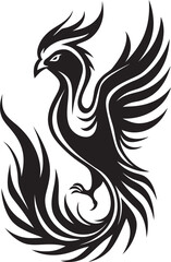 Phoenix Luminescence Hand Drawn Symbol of Legendary Bird in Black Vector Immortal Fire Logo Design of Mythical Phoenix in Black Vector