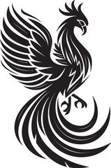 Immortal Fire Logo Design of Mythical Phoenix in Black Vector Phoenix Ascension Vector Icon of Legendary Bird in Black