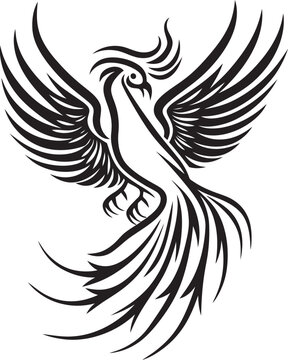 Celestial Phoenix Vector Icon of Legendary Bird in Black Cosmic Resurgence Hand Drawn Phoenix Symbol in Black Vector