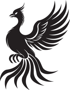 Everlasting Flames Logo Design of Mythical Phoenix in Black Vector Celestial Phoenix Vector Icon of Legendary Bird in Black