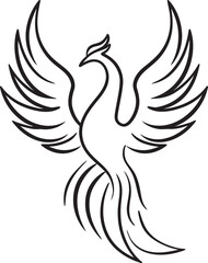 Phoenix Ignition Vector Icon of Mythical Bird in Black Cosmic Resurgence Hand Drawn Symbol of Legendary Phoenix in Black Vector