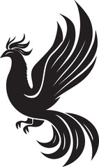 Celestial Rebirth Logo Design of Mythical Phoenix in Black Vector Phoenix Revival Vector Icon of Legendary Bird in Black