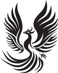 Phoenix Revival Vector Icon of Legendary Bird in Black Radiant Fire Hand Drawn Symbol of Mythical Bird in Black Vector