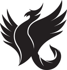 Radiant Fire Hand Drawn Symbol of Mythical Bird in Black Vector Cosmic Flame Logo Design of Legendary Phoenix in Black Vector