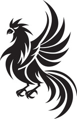 Sacred Flames Vector Icon of Legendary Phoenix in Black Cosmic Avian Black Logo Design of Divine Phoenix Icon