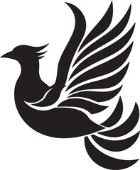 Eternal Blaze Vector Icon of Mythical Bird in Black Phoenix Luminescence Hand Drawn Symbol of Legendary Phoenix in Black Vector