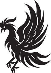 Eternal Flames Logo Design of Legendary Phoenix in Black Vector Phoenix Radiance Vector Icon of Mythical Bird in Black