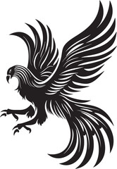 Radiant Fire Logo Design of Mythical Bird in Black Vector Phoenix Mythos Legendary Bird Vector Black Logo Design Icon