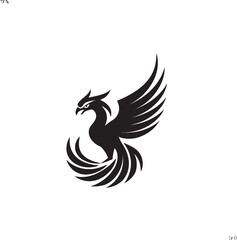 Fototapeta premium Cosmic Avian Black Logo Design of Divine Phoenix Icon Phoenix Enigma Hand Drawn Symbol of Legendary Bird in Black Vector