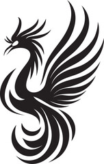 Celestial Guardian Hand Drawn Phoenix Symbol in Black Wings of Resurrection Phoenix Logo Design Icon in Black Vector