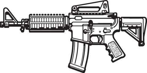 Combat Force M16 Rifle Logo Design in Black Vector Icon Strategic Mastery M16 Rifle Icon in Black Vector Design