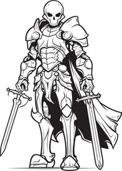 Haunted Paladin Skeleton Knight Logo Design in Black Vector Phantom Sentinel Skeleton Knight Icon in Black Vector