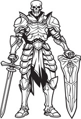 Deaths Defender Skeleton Knight Logo Design in Black Vector Dark Guardian Skeleton Knight Icon in Black Vector