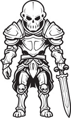 Shadowed Paladin Skeleton Knight Logo Design in Black Vector Spectral Sentinel Skeleton Knight Icon in Black Vector