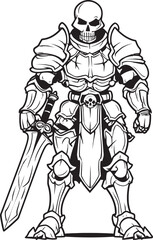 Dark Warrior Skeleton Knight Symbol in Black Vector Shadowed Paladin Skeleton Knight Logo Design in Black Vector