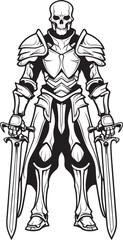 Phantom Champion Skeleton Knight Logo Design in Black Vector Haunted Warrior Skeleton Knight Icon in Black Vector