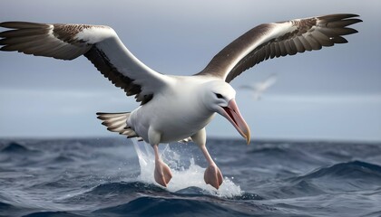 Fototapeta na wymiar An Albatross With Its Wings Spread Wide Swooping