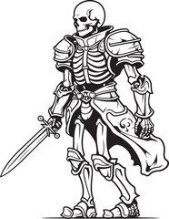 Spectral Warrior Skeleton Knight Logo Design in Black Vector Grim Defender Skeleton Knight Icon in Black Vector