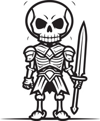 Dark Warrior Skeleton Knight Symbol in Black Vector Shadowed Paladin Skeleton Knight Logo Design in Black Vector