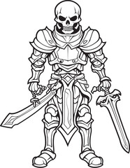 Shadowed Paladin Skeleton Knight Logo Design in Black Vector Spectral Defender Skeleton Knight Icon in Black Vector