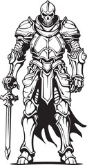 Haunted Sentinel Skeleton Knight Icon in Black Vector Deaths Guardian Skeleton Knight Symbol in Black Vector