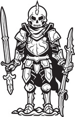 Dark Guardian Skeleton Knight Logo Design in Black Vector Shadowed Warrior Skeleton Knight Icon in Black Vector