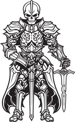 Haunted Defender Skeleton Knight Symbol in Black Vector Deaths Warrior Skeleton Knight Logo Design in Black Vector