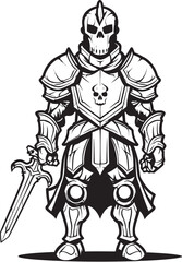 Fototapeta na wymiar Dark Paladin Skeleton Knight Icon in Black Vector Shadowed Guardian Skeleton Knight Symbol in Black Vector