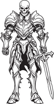Haunted Paladin Skeleton Knight Logo Design in Black Vector Deaths Defender Skeleton Knight Icon in Black Vector