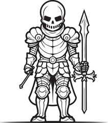 Obraz premium Shadowed Guardian Skeleton Knight Icon in Black Vector Grim Reapers Sentinel Skeleton Knight Symbol in Black Vector