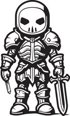 Spectral Sentinel Skeleton Knight Logo Design in Black Vector Dark Sentinel Skeleton Knight Icon in Black Vector