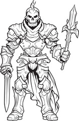 Fototapeta na wymiar Phantom Guardian Skeleton Knight Logo Design in Black Vector Shadowed Champion Skeleton Knight Icon in Black Vector