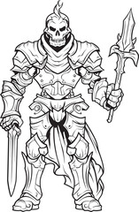 Phantom Guardian Skeleton Knight Logo Design in Black Vector Shadowed Champion Skeleton Knight Icon in Black Vector